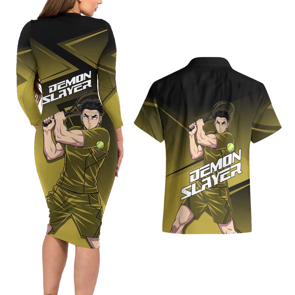 Gyomei Himejima Stone Serve Couples Matching Long Sleeve Bodycon Dress and Hawaiian Shirt Sporty Anime Mashup Style