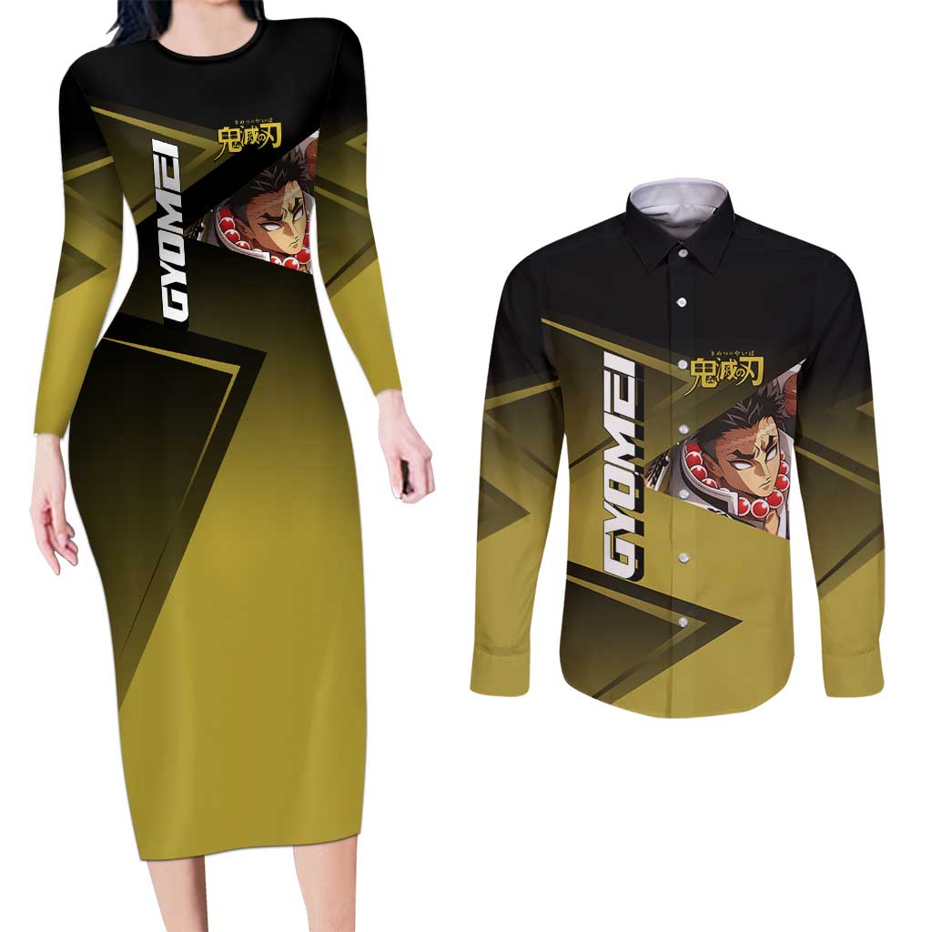 Gyomei Himejima Stone Serve Couples Matching Long Sleeve Bodycon Dress and Long Sleeve Button Shirt Sporty Anime Mashup Style