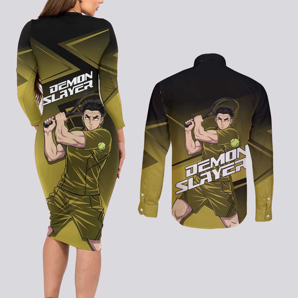 Gyomei Himejima Stone Serve Couples Matching Long Sleeve Bodycon Dress and Long Sleeve Button Shirt Sporty Anime Mashup Style