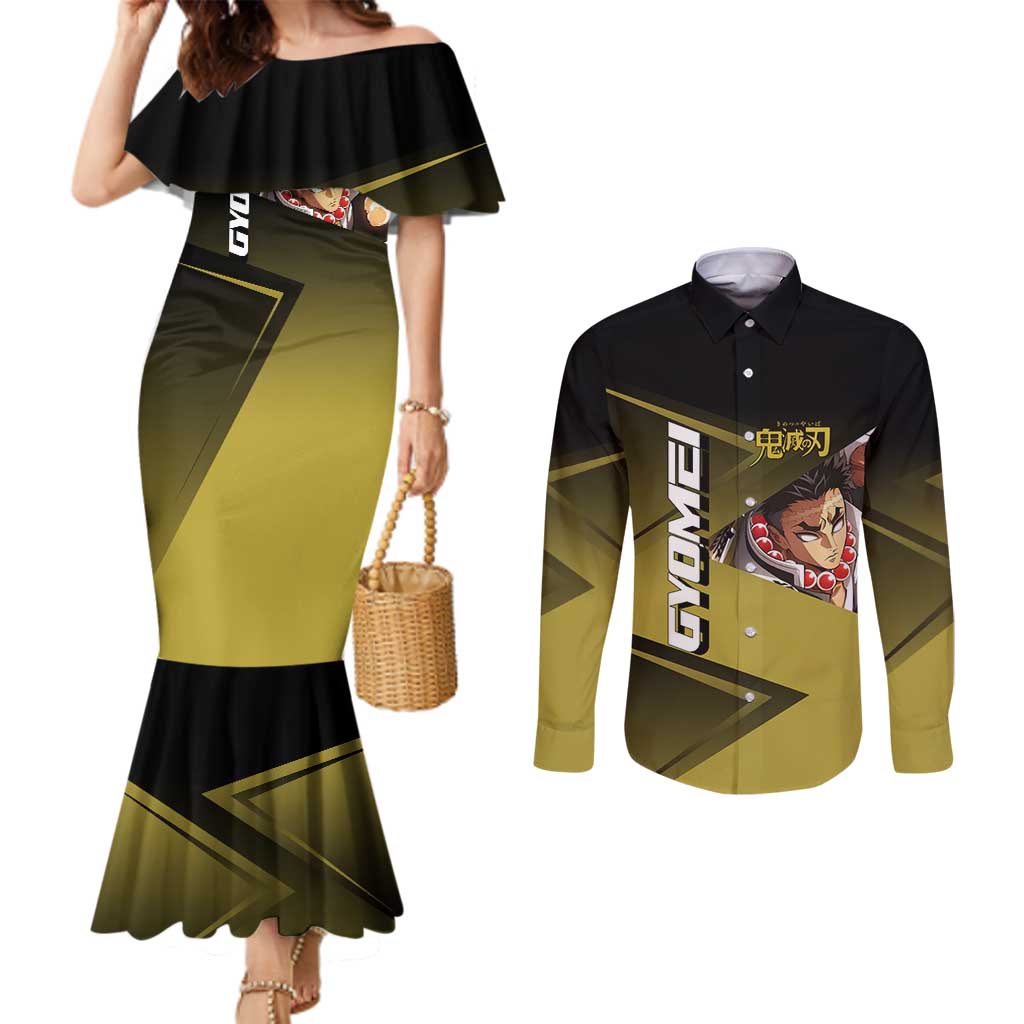 Gyomei Himejima Stone Serve Couples Matching Mermaid Dress and Long Sleeve Button Shirt Sporty Anime Mashup Style