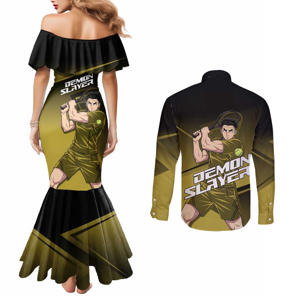 Gyomei Himejima Stone Serve Couples Matching Mermaid Dress and Long Sleeve Button Shirt Sporty Anime Mashup Style