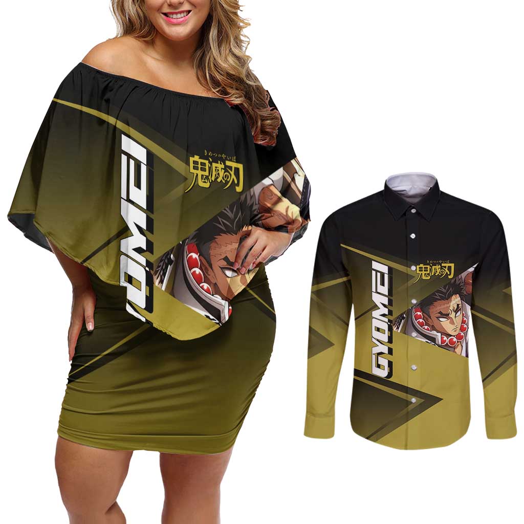 Gyomei Himejima Stone Serve Couples Matching Off Shoulder Short Dress and Long Sleeve Button Shirt Sporty Anime Mashup Style