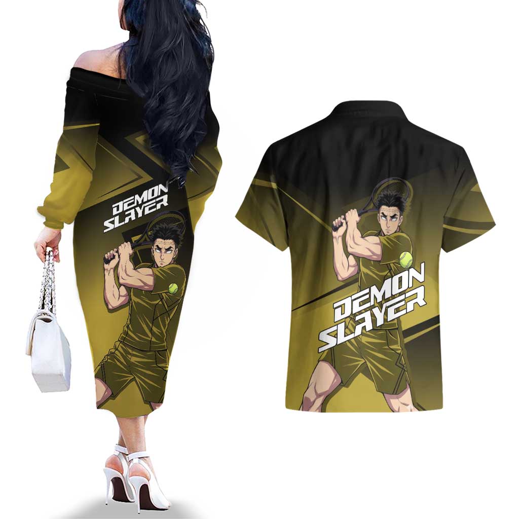 Gyomei Himejima Stone Serve Couples Matching Off The Shoulder Long Sleeve Dress and Hawaiian Shirt Sporty Anime Mashup Style