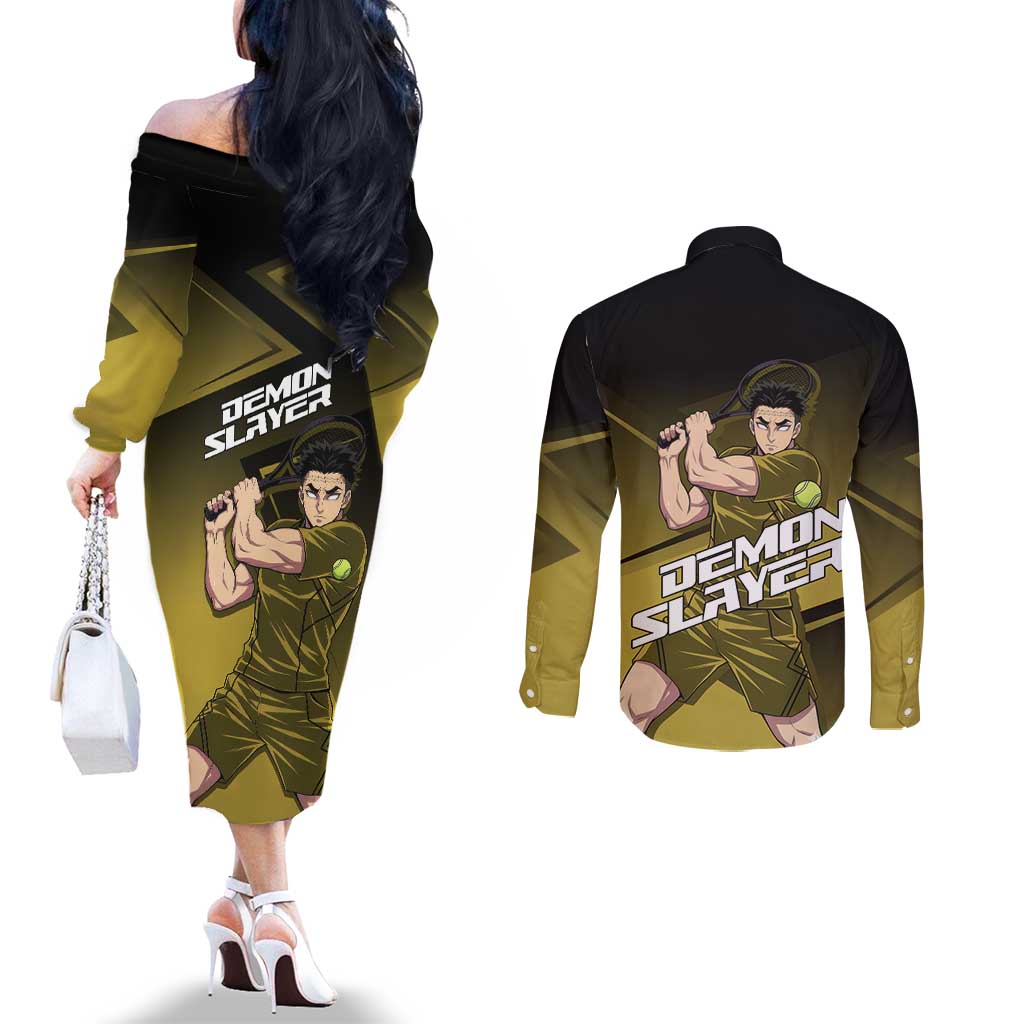 Gyomei Himejima Stone Serve Couples Matching Off The Shoulder Long Sleeve Dress and Long Sleeve Button Shirt Sporty Anime Mashup Style