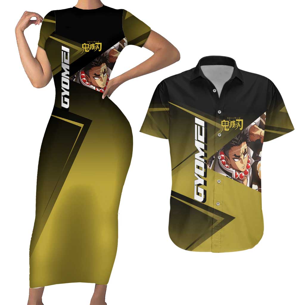 Gyomei Himejima Stone Serve Couples Matching Short Sleeve Bodycon Dress and Hawaiian Shirt Sporty Anime Mashup Style