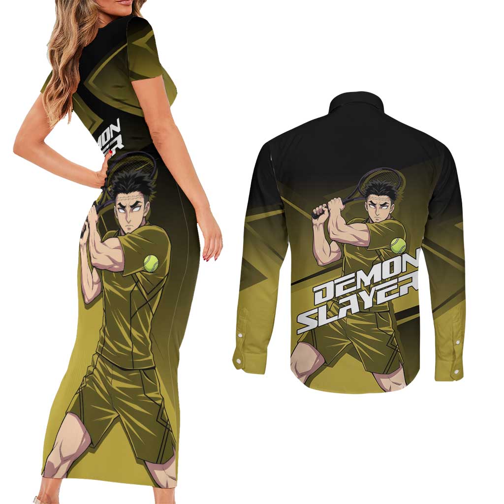 Gyomei Himejima Stone Serve Couples Matching Short Sleeve Bodycon Dress and Long Sleeve Button Shirt Sporty Anime Mashup Style