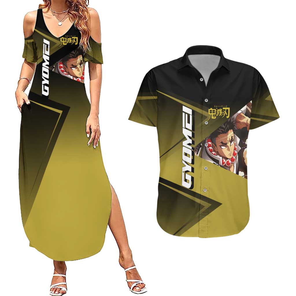 Gyomei Himejima Stone Serve Couples Matching Summer Maxi Dress and Hawaiian Shirt Sporty Anime Mashup Style