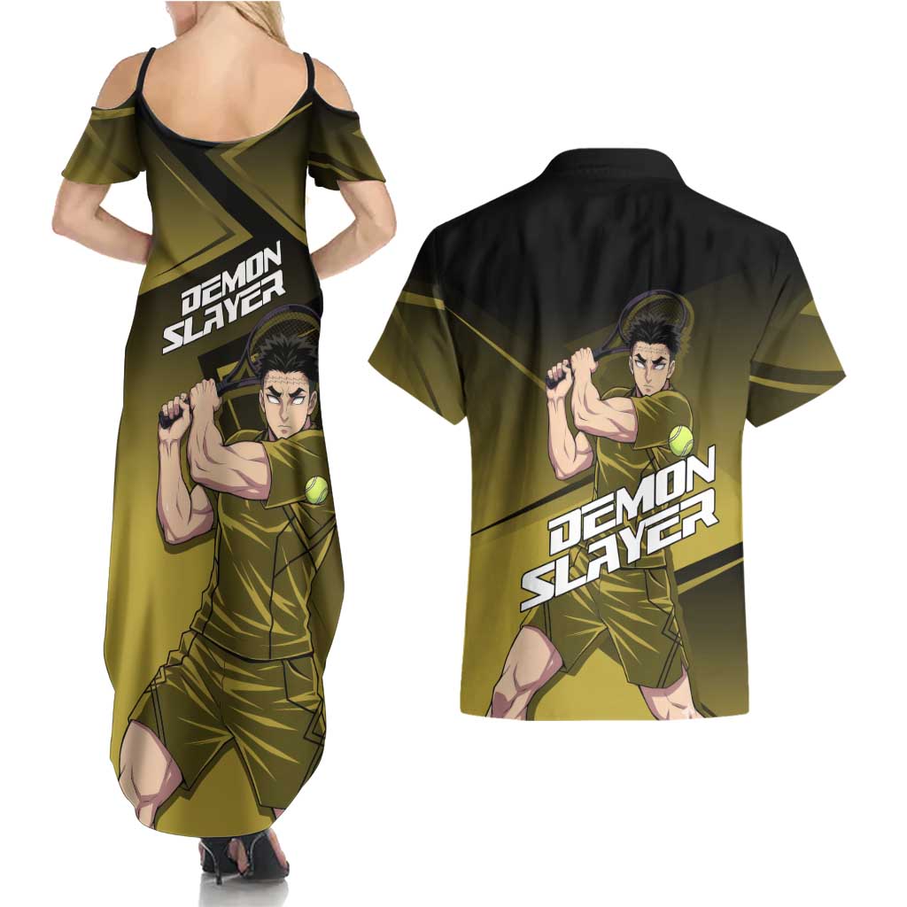 Gyomei Himejima Stone Serve Couples Matching Summer Maxi Dress and Hawaiian Shirt Sporty Anime Mashup Style