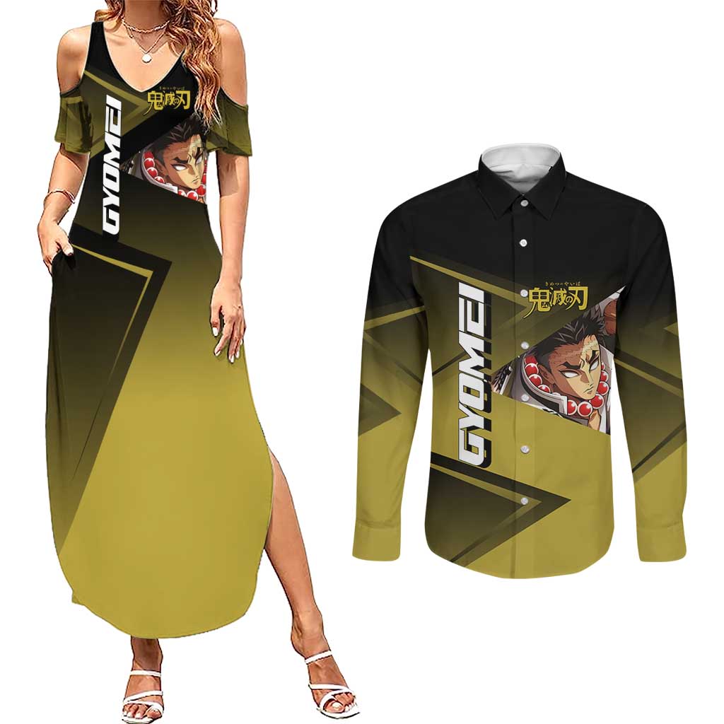 Gyomei Himejima Stone Serve Couples Matching Summer Maxi Dress and Long Sleeve Button Shirt Sporty Anime Mashup Style