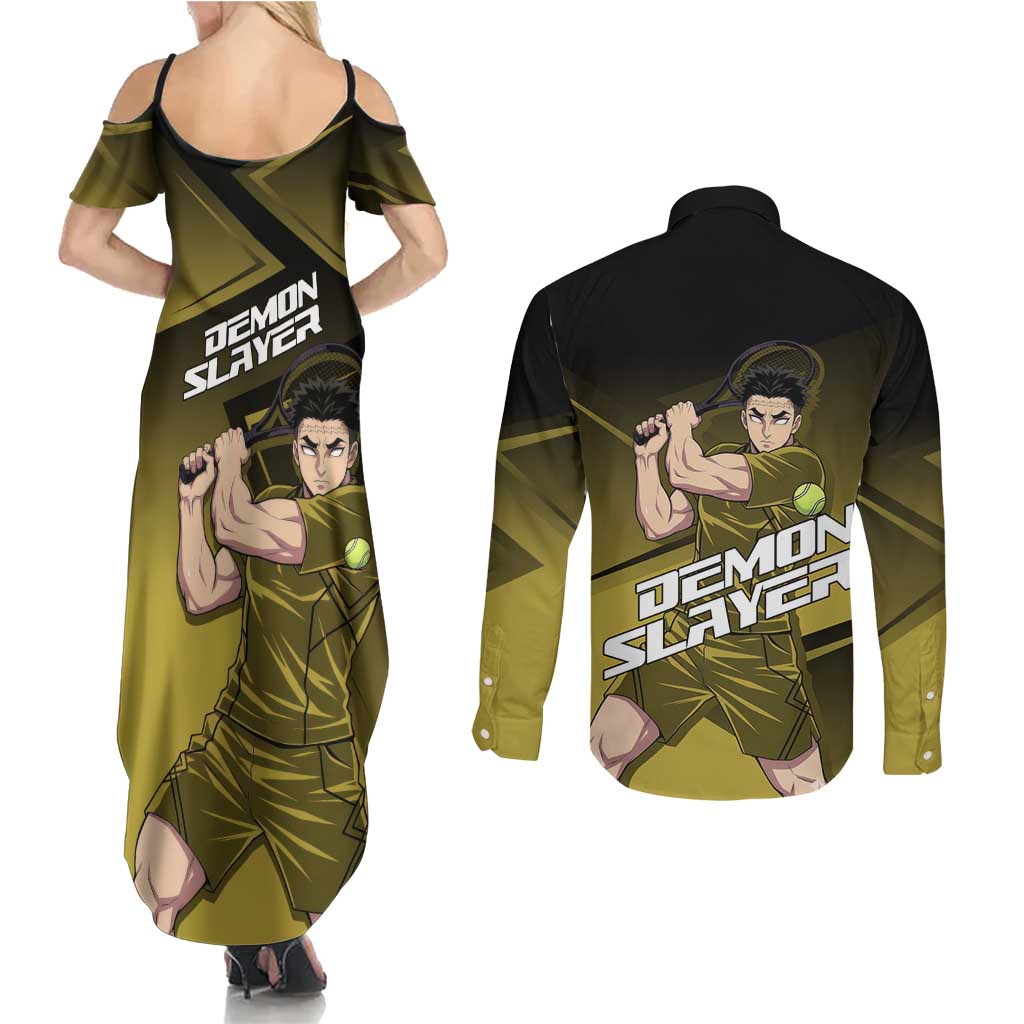 Gyomei Himejima Stone Serve Couples Matching Summer Maxi Dress and Long Sleeve Button Shirt Sporty Anime Mashup Style