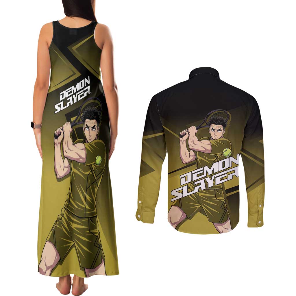 Gyomei Himejima Stone Serve Couples Matching Tank Maxi Dress and Long Sleeve Button Shirt Sporty Anime Mashup Style