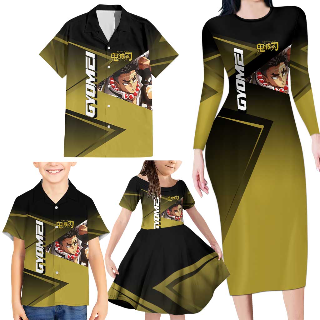 Gyomei Himejima Stone Serve Family Matching Long Sleeve Bodycon Dress and Hawaiian Shirt Sporty Anime Mashup Style