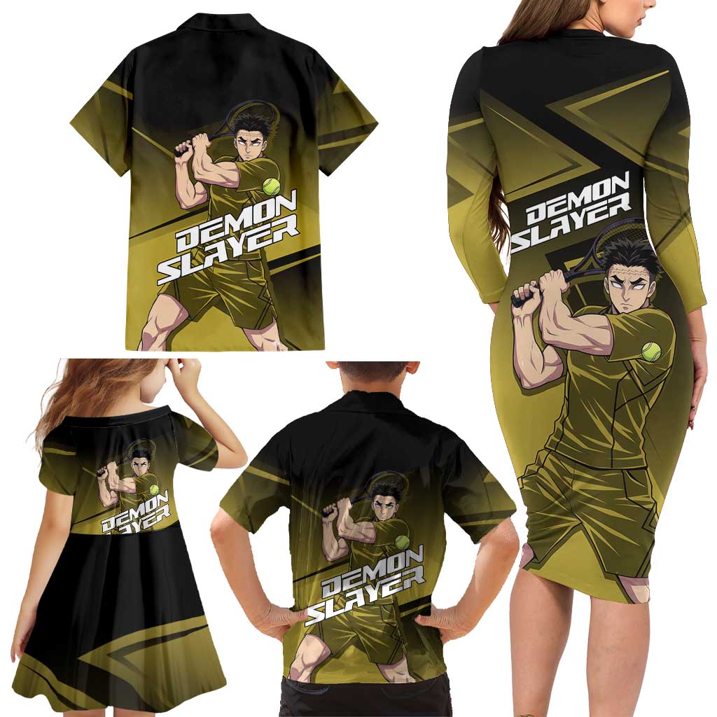 Gyomei Himejima Stone Serve Family Matching Long Sleeve Bodycon Dress and Hawaiian Shirt Sporty Anime Mashup Style