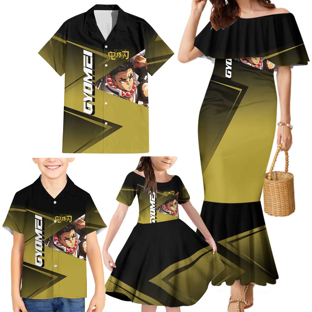 Gyomei Himejima Stone Serve Family Matching Mermaid Dress and Hawaiian Shirt Sporty Anime Mashup Style