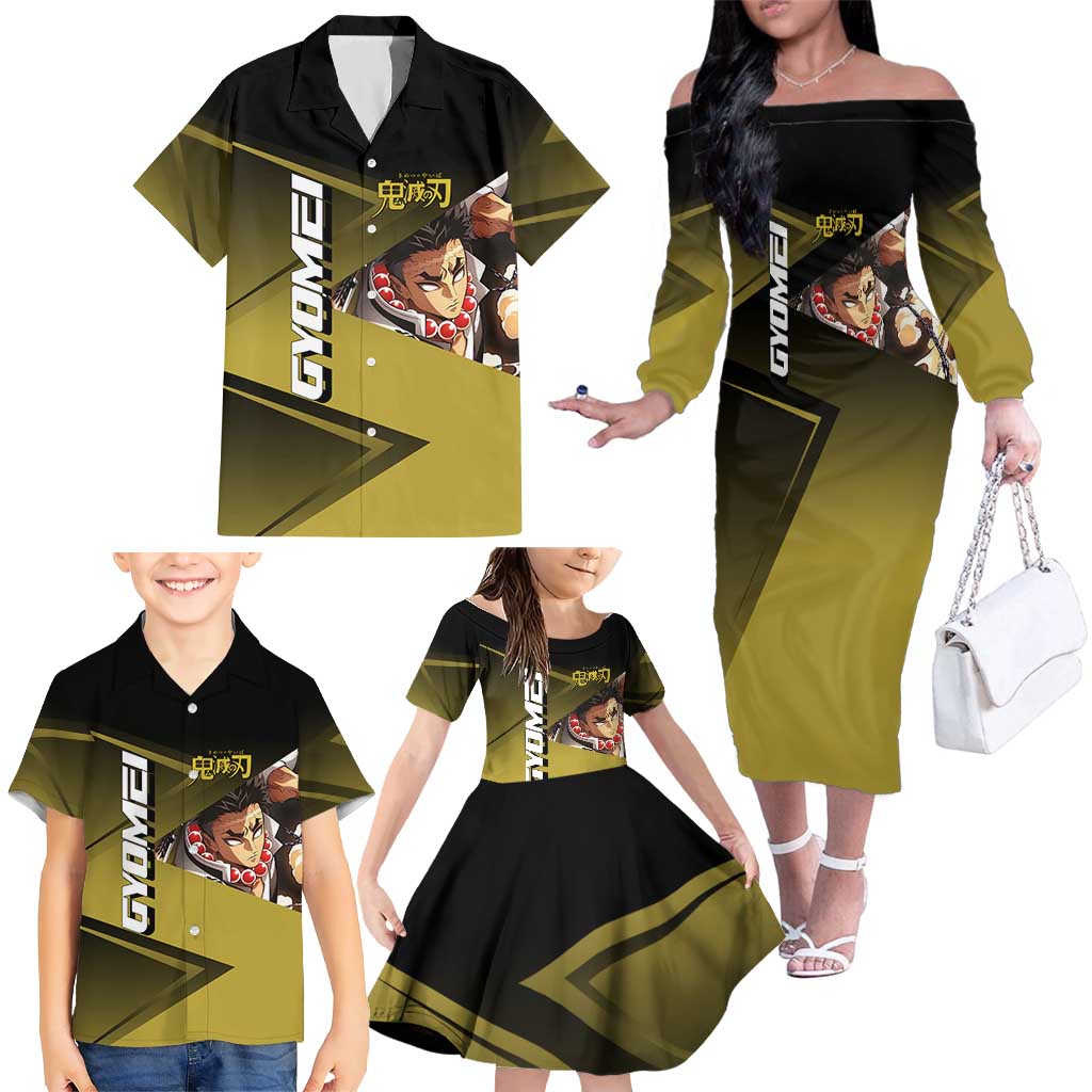 Gyomei Himejima Stone Serve Family Matching Off The Shoulder Long Sleeve Dress and Hawaiian Shirt Sporty Anime Mashup Style