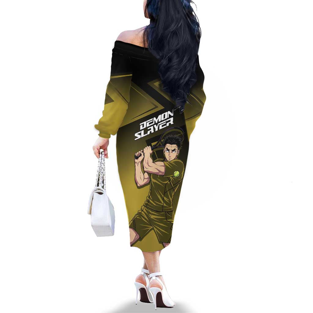 Gyomei Himejima Stone Serve Family Matching Off The Shoulder Long Sleeve Dress and Hawaiian Shirt Sporty Anime Mashup Style