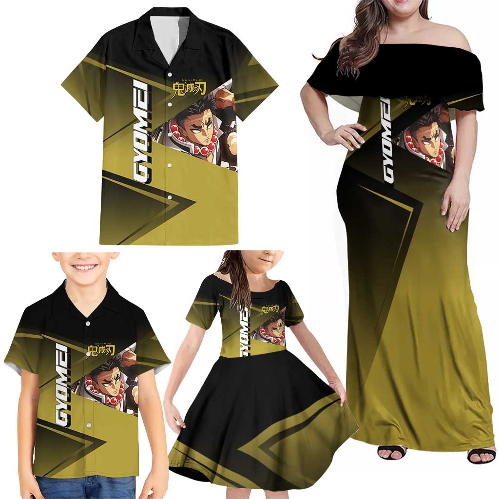 Gyomei Himejima Stone Serve Family Matching Off Shoulder Maxi Dress and Hawaiian Shirt Sporty Anime Mashup Style