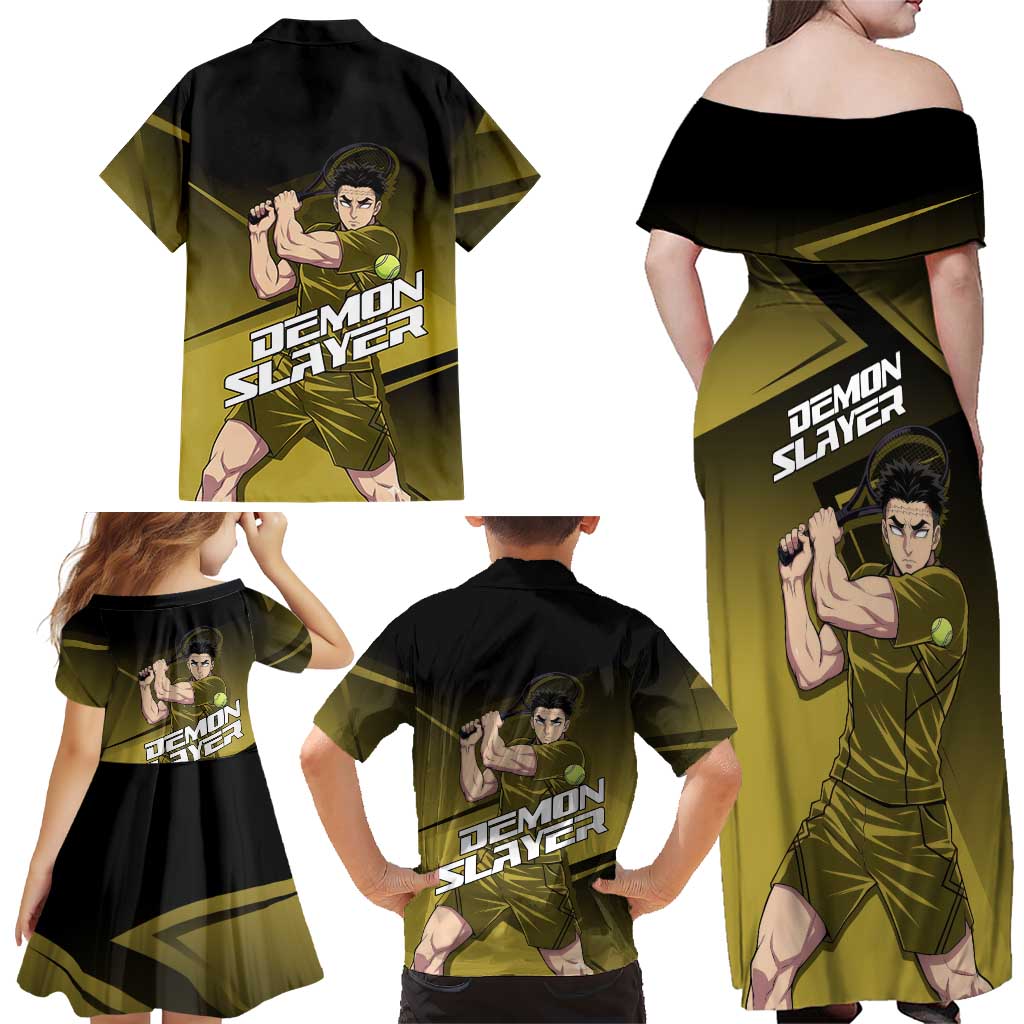 Gyomei Himejima Stone Serve Family Matching Off Shoulder Maxi Dress and Hawaiian Shirt Sporty Anime Mashup Style