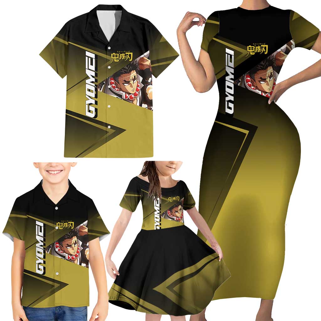 Gyomei Himejima Stone Serve Family Matching Short Sleeve Bodycon Dress and Hawaiian Shirt Sporty Anime Mashup Style