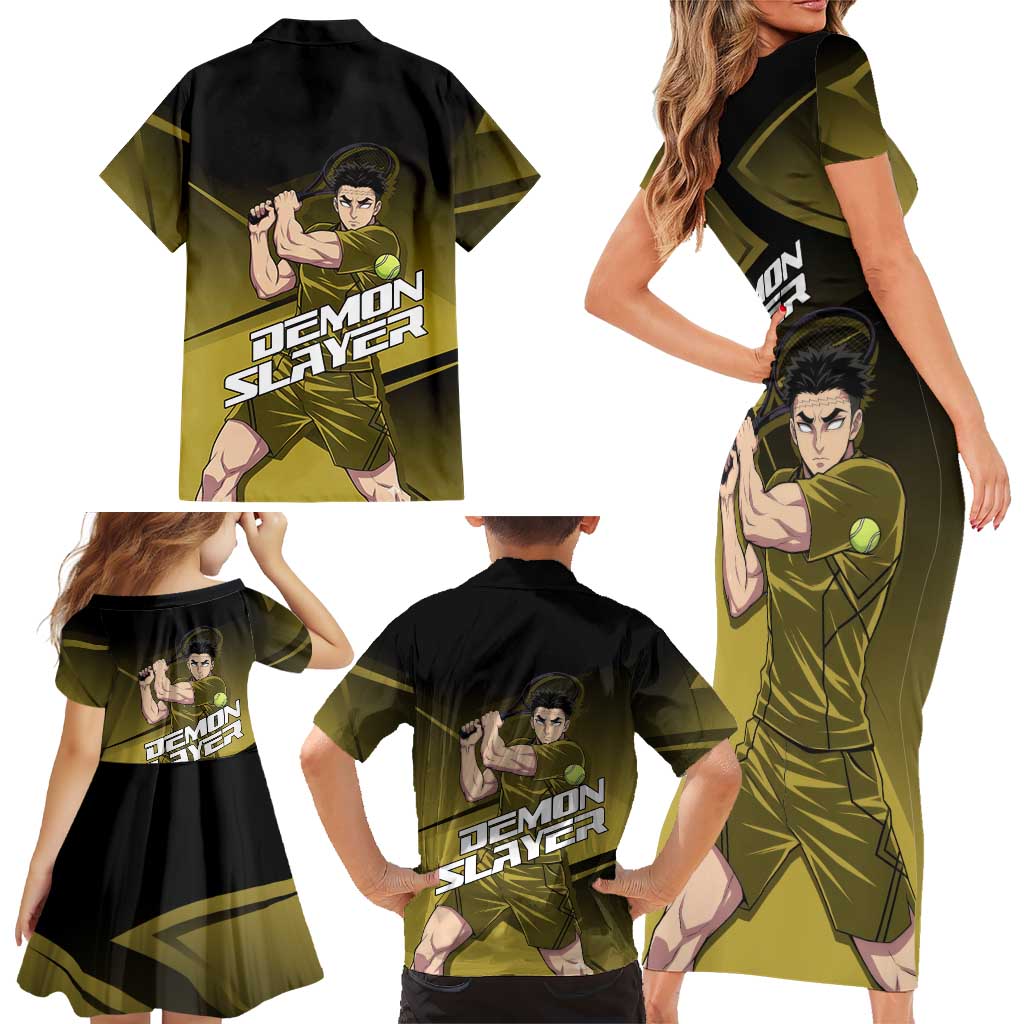 Gyomei Himejima Stone Serve Family Matching Short Sleeve Bodycon Dress and Hawaiian Shirt Sporty Anime Mashup Style