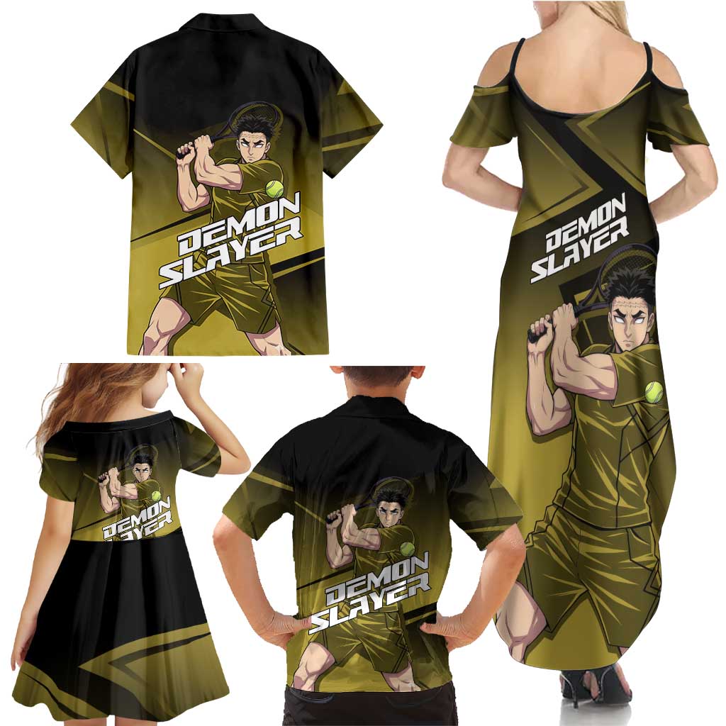 Gyomei Himejima Stone Serve Family Matching Summer Maxi Dress and Hawaiian Shirt Sporty Anime Mashup Style