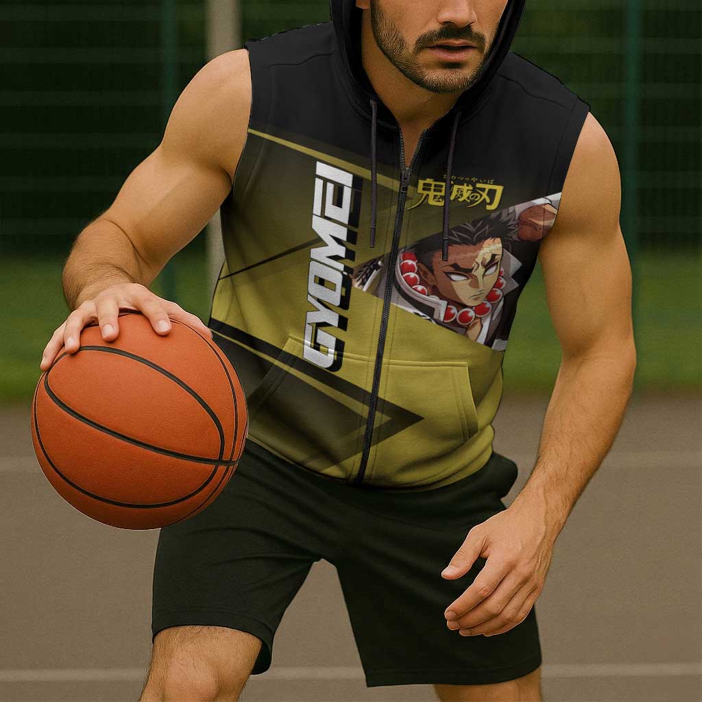 Gyomei Himejima Stone Serve Sleeveless Zip Hoodie Sporty Anime Mashup Style