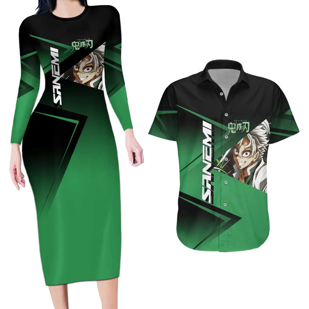 Sanemi Shinazugawa Wind Rally Couples Matching Long Sleeve Bodycon Dress and Hawaiian Shirt Sporty Anime Mashup Style