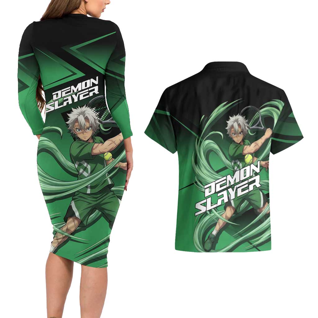 Sanemi Shinazugawa Wind Rally Couples Matching Long Sleeve Bodycon Dress and Hawaiian Shirt Sporty Anime Mashup Style