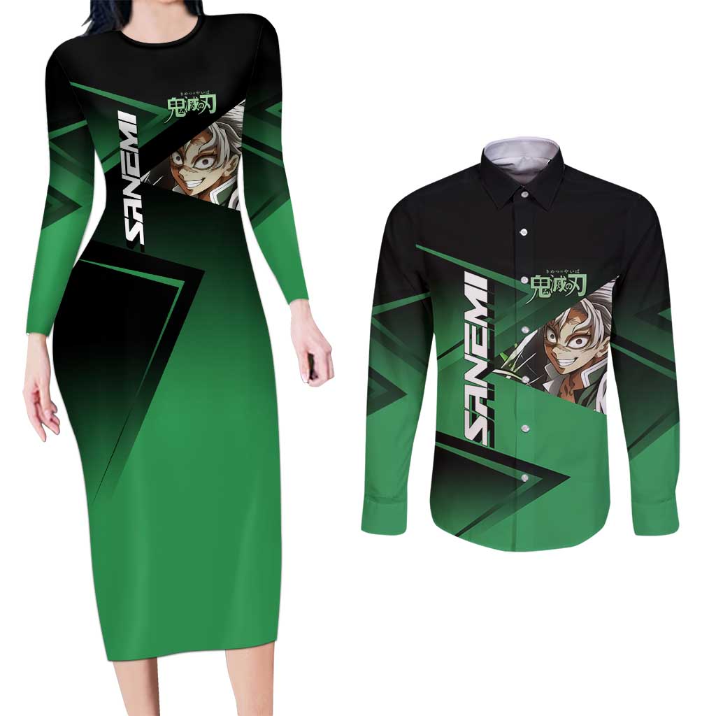 Sanemi Shinazugawa Wind Rally Couples Matching Long Sleeve Bodycon Dress and Long Sleeve Button Shirt Sporty Anime Mashup Style