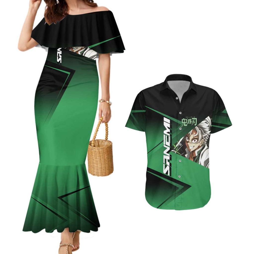 Sanemi Shinazugawa Wind Rally Couples Matching Mermaid Dress and Hawaiian Shirt Sporty Anime Mashup Style