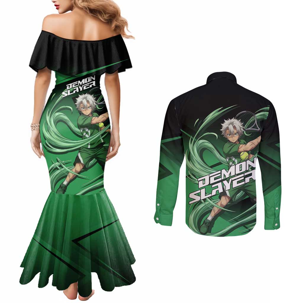 Sanemi Shinazugawa Wind Rally Couples Matching Mermaid Dress and Long Sleeve Button Shirt Sporty Anime Mashup Style