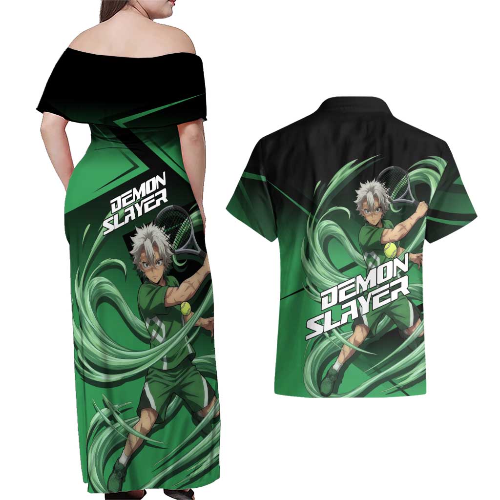Sanemi Shinazugawa Wind Rally Couples Matching Off Shoulder Maxi Dress and Hawaiian Shirt Sporty Anime Mashup Style
