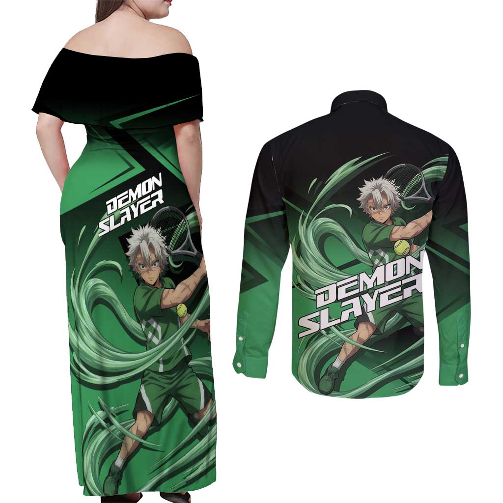 Sanemi Shinazugawa Wind Rally Couples Matching Off Shoulder Maxi Dress and Long Sleeve Button Shirt Sporty Anime Mashup Style