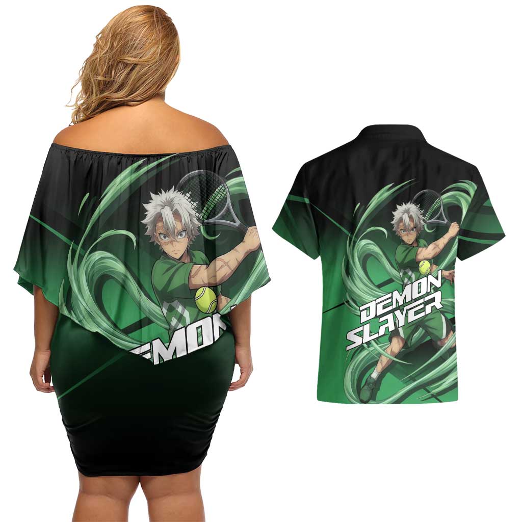 Sanemi Shinazugawa Wind Rally Couples Matching Off Shoulder Short Dress and Hawaiian Shirt Sporty Anime Mashup Style