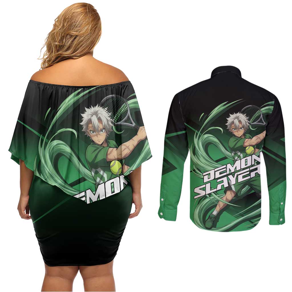Sanemi Shinazugawa Wind Rally Couples Matching Off Shoulder Short Dress and Long Sleeve Button Shirt Sporty Anime Mashup Style