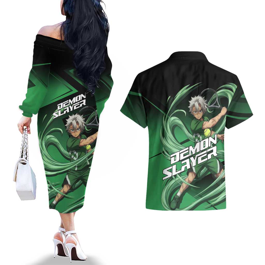 Sanemi Shinazugawa Wind Rally Couples Matching Off The Shoulder Long Sleeve Dress and Hawaiian Shirt Sporty Anime Mashup Style
