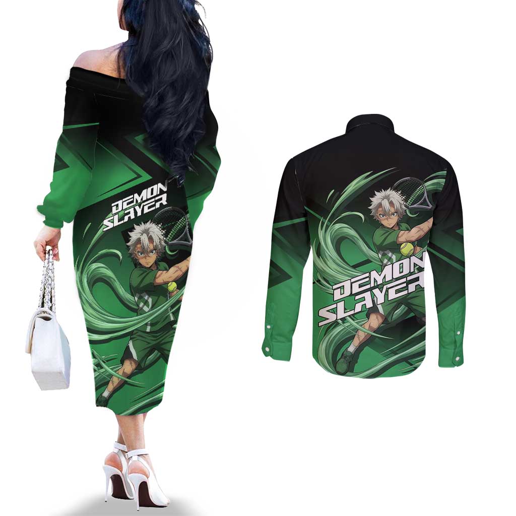 Sanemi Shinazugawa Wind Rally Couples Matching Off The Shoulder Long Sleeve Dress and Long Sleeve Button Shirt Sporty Anime Mashup Style