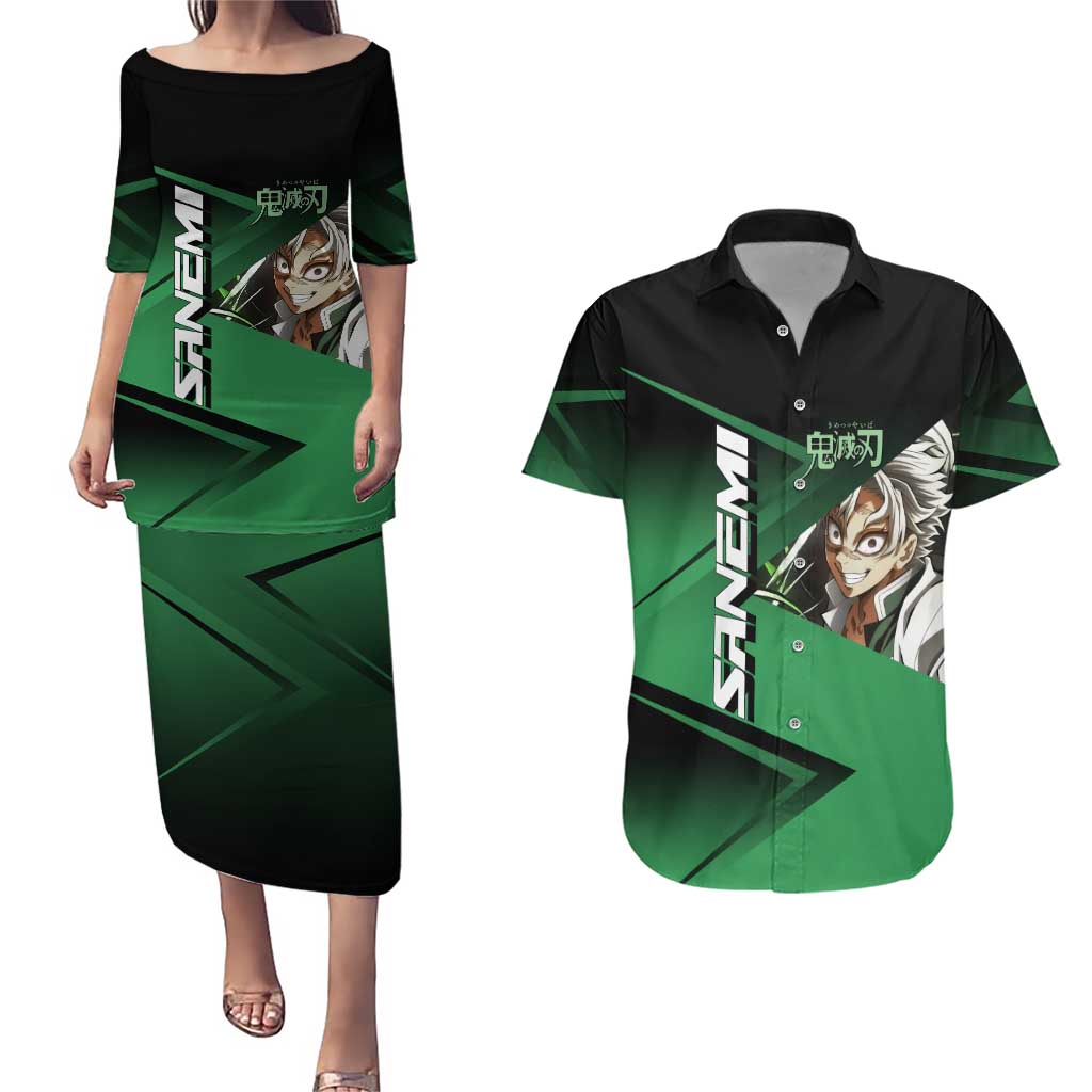 Sanemi Shinazugawa Wind Rally Couples Matching Puletasi and Hawaiian Shirt Sporty Anime Mashup Style