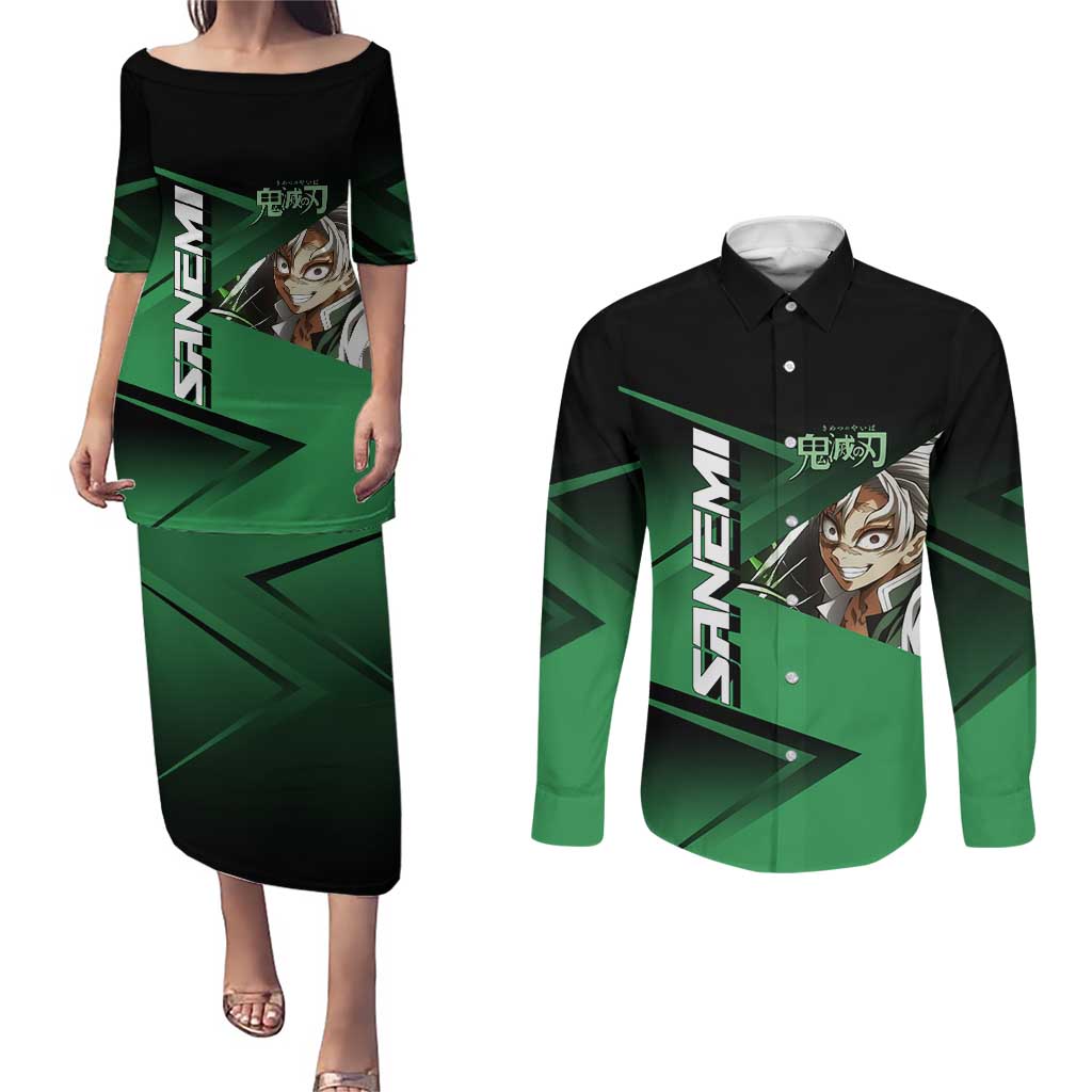 Sanemi Shinazugawa Wind Rally Couples Matching Puletasi and Long Sleeve Button Shirt Sporty Anime Mashup Style