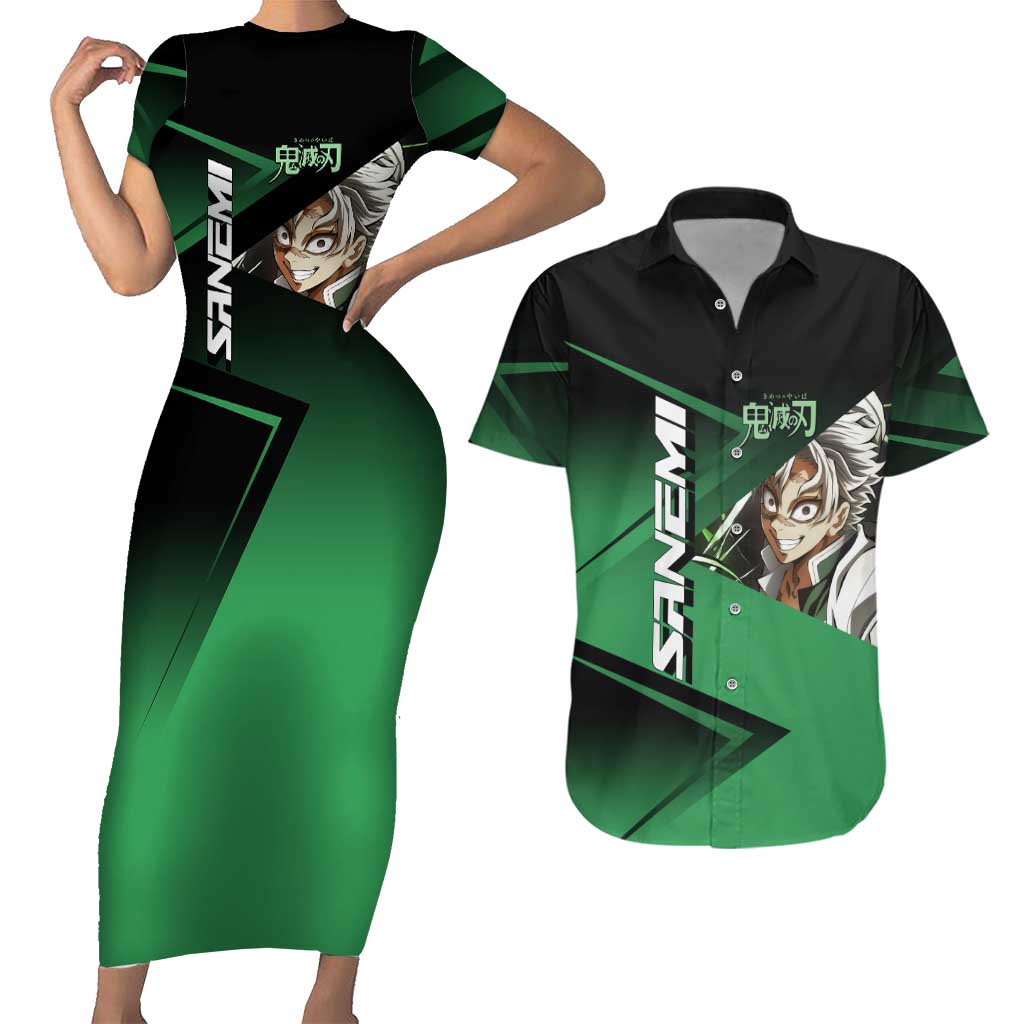 Sanemi Shinazugawa Wind Rally Couples Matching Short Sleeve Bodycon Dress and Hawaiian Shirt Sporty Anime Mashup Style