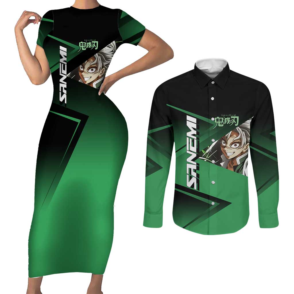 Sanemi Shinazugawa Wind Rally Couples Matching Short Sleeve Bodycon Dress and Long Sleeve Button Shirt Sporty Anime Mashup Style