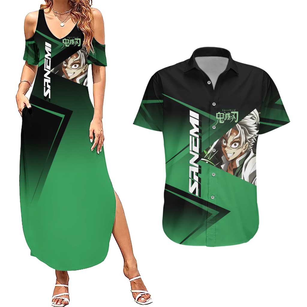 Sanemi Shinazugawa Wind Rally Couples Matching Summer Maxi Dress and Hawaiian Shirt Sporty Anime Mashup Style