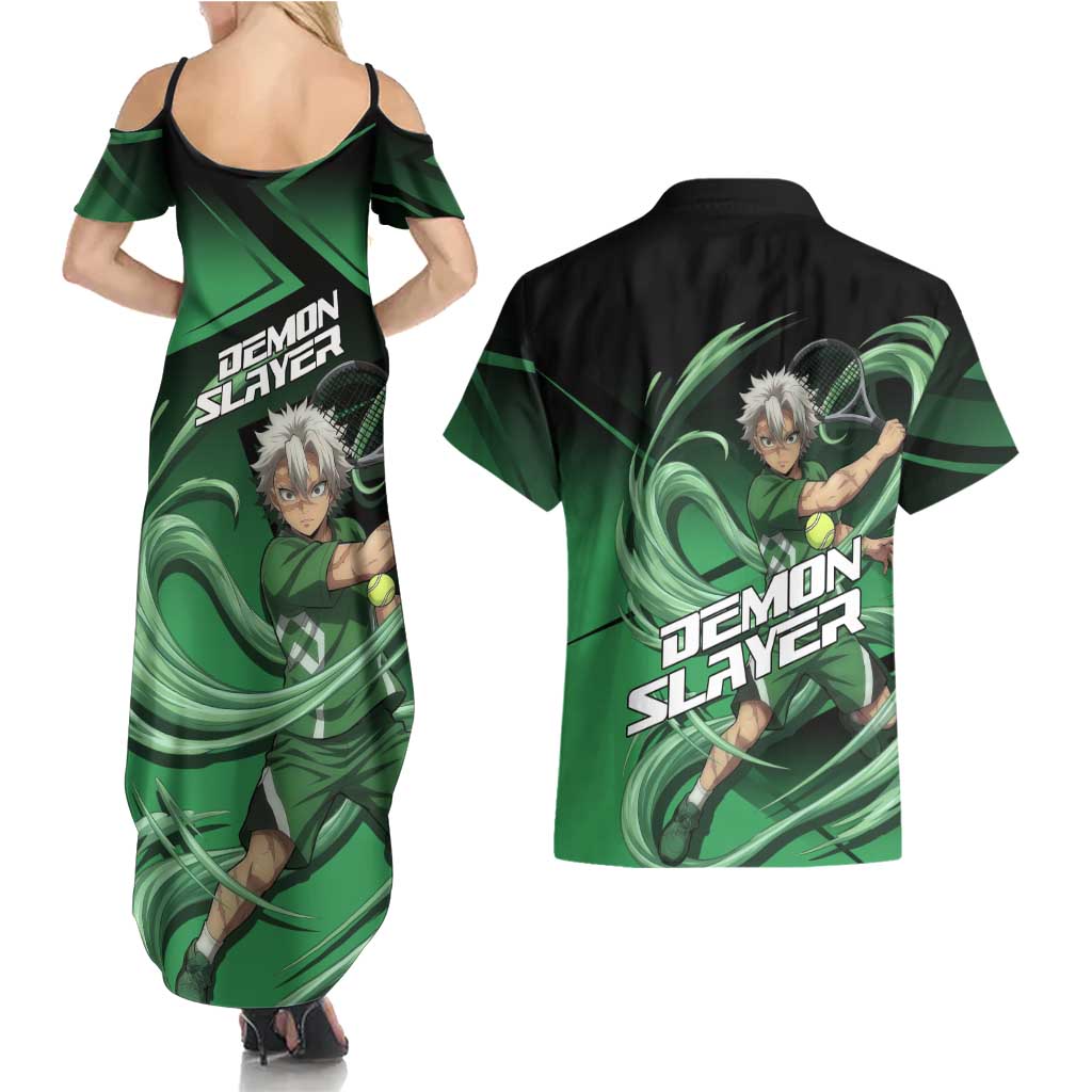 Sanemi Shinazugawa Wind Rally Couples Matching Summer Maxi Dress and Hawaiian Shirt Sporty Anime Mashup Style