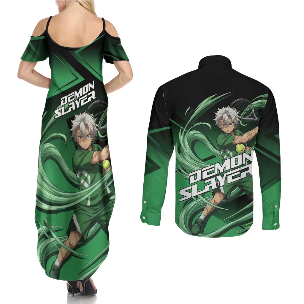 Sanemi Shinazugawa Wind Rally Couples Matching Summer Maxi Dress and Long Sleeve Button Shirt Sporty Anime Mashup Style