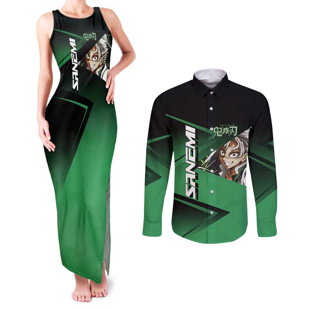 Sanemi Shinazugawa Wind Rally Couples Matching Tank Maxi Dress and Long Sleeve Button Shirt Sporty Anime Mashup Style