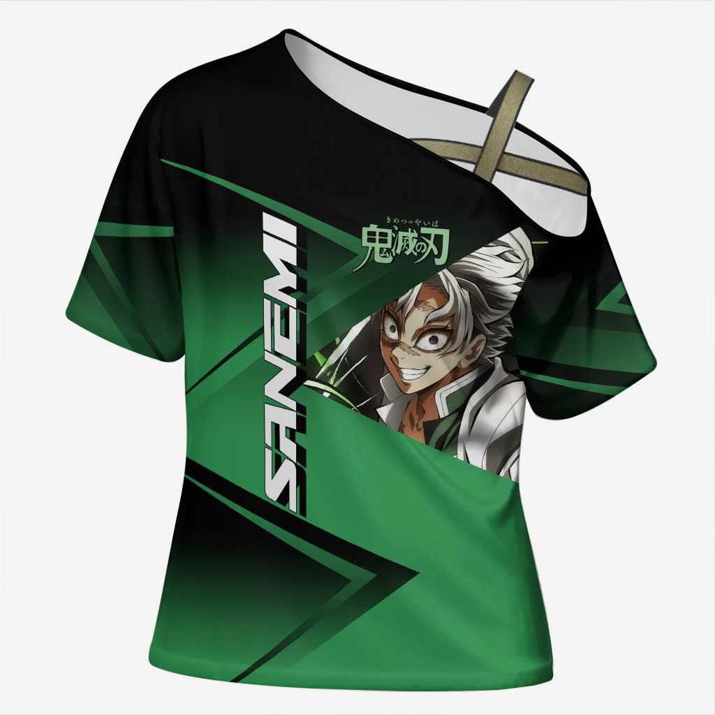 Sanemi Shinazugawa Wind Rally Cross Shoulder Shirt Sporty Anime Mashup Style