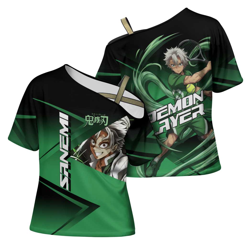 Sanemi Shinazugawa Wind Rally Cross Shoulder Shirt Sporty Anime Mashup Style