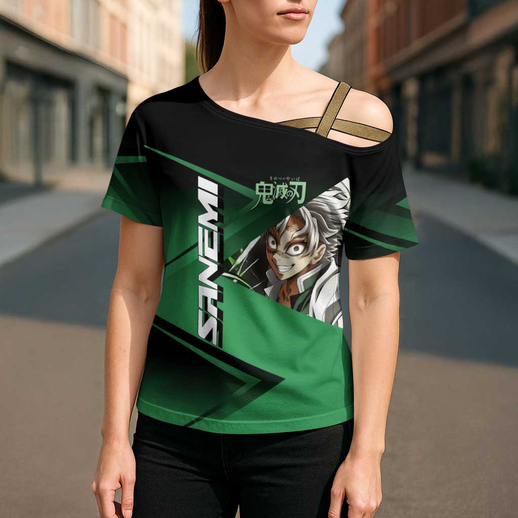 Sanemi Shinazugawa Wind Rally Cross Shoulder Shirt Sporty Anime Mashup Style