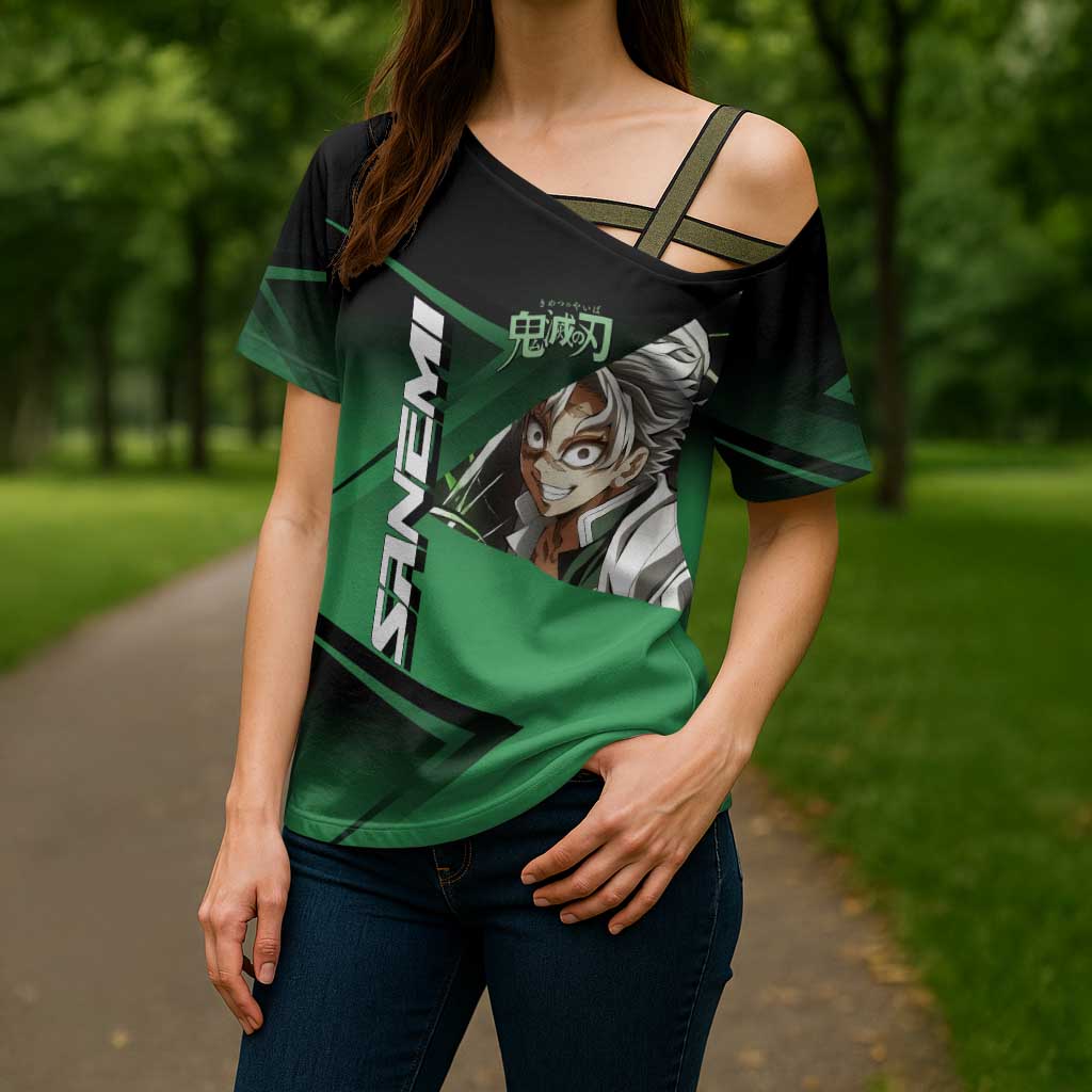 Sanemi Shinazugawa Wind Rally Cross Shoulder Shirt Sporty Anime Mashup Style