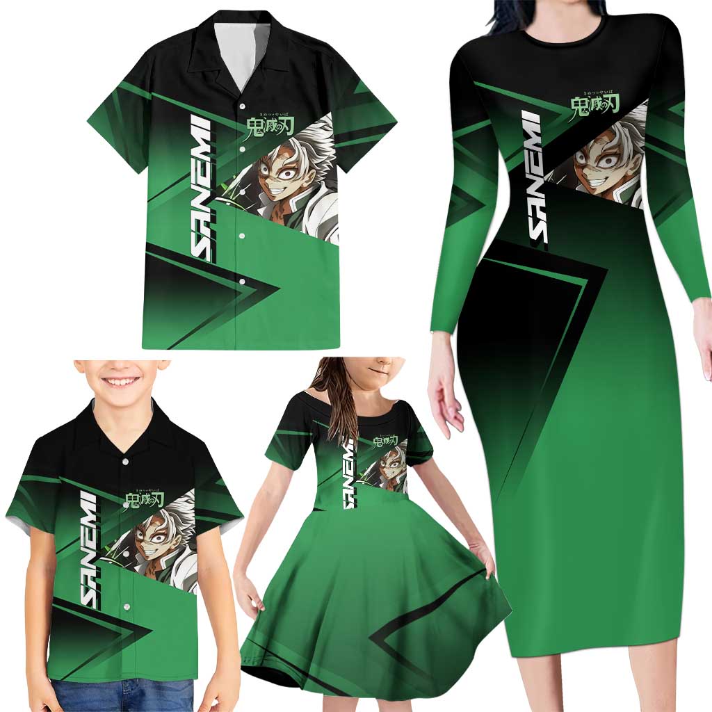 Sanemi Shinazugawa Wind Rally Family Matching Long Sleeve Bodycon Dress and Hawaiian Shirt Sporty Anime Mashup Style